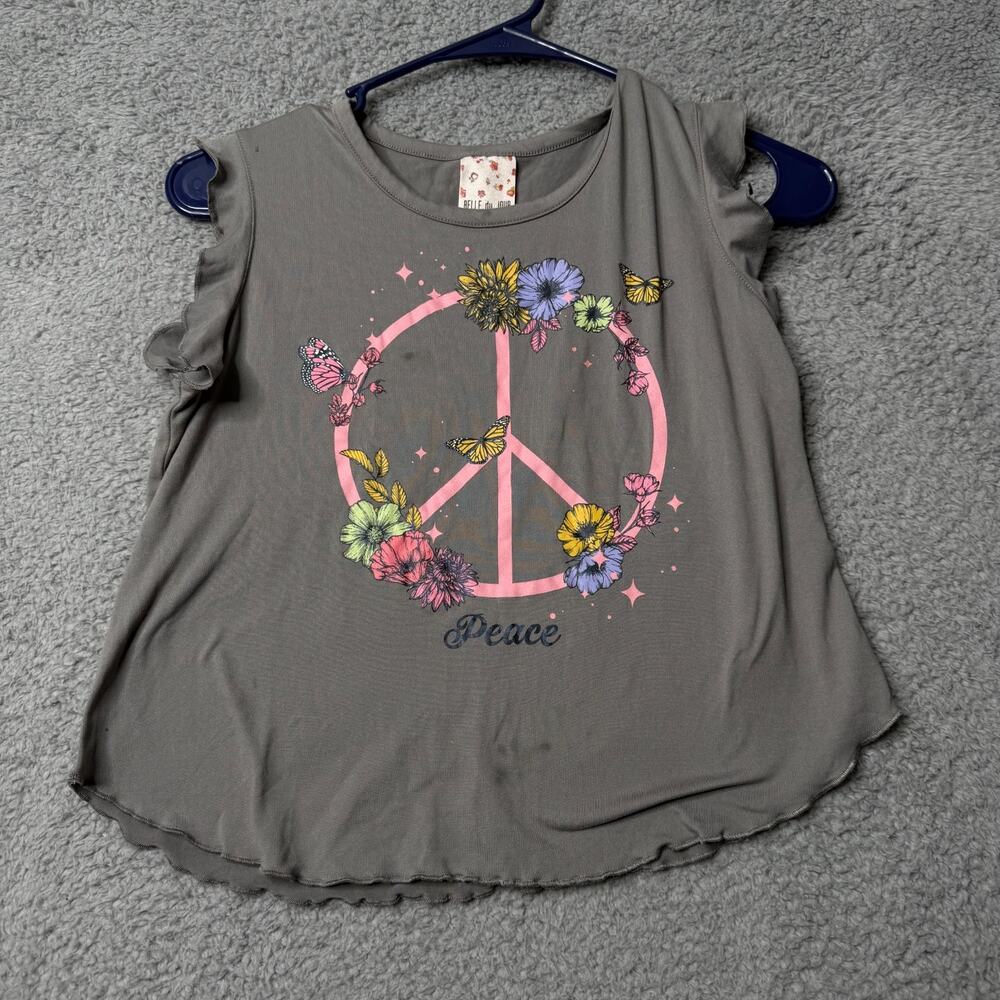 Belle du Jour Tank Top Girls Size Large Gray Flower Graphic Sleeveless